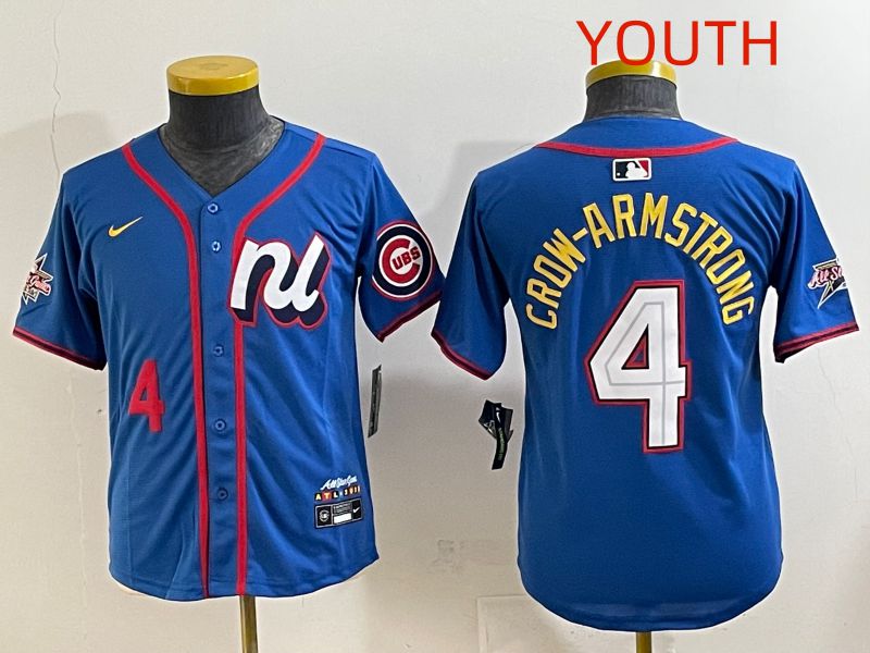 Youth 2025 Chicago Cubs #4 Crow-Armstrong Blue All star Nike MLB Jersey style 5